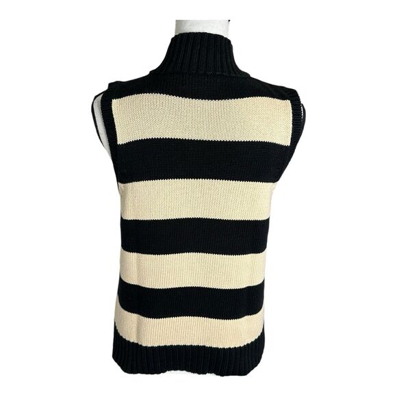 Evan Picone L Sweater‎ Vest 100% Cotton Knit Black Beige Wide Striped Wo… - Picture 4 of 11
